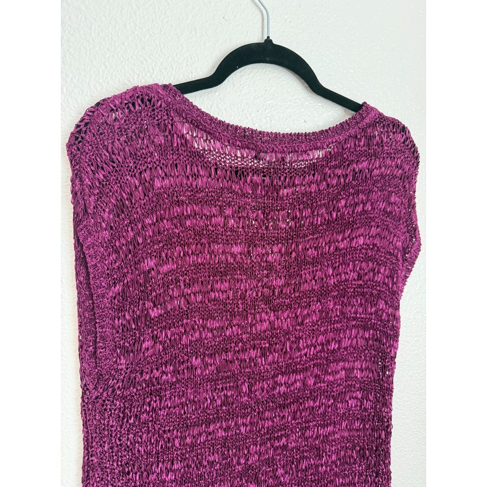 White House Black Market Top Womens Gypsy Purple Open-Stitch Cap Sleeve Slit Hem - Picture 5 of 9
